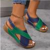 Women's Platform Color Block Gladiator Sandals Chunky Sole Velcro Open Toe Beach Slides
