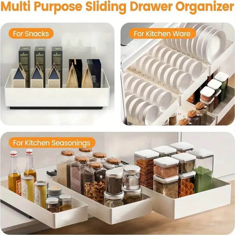 1-3PCS Pull-Out Cabinet Storage Baskets - Drawer Organizer for Kitchen Cabinets, Cutlery, Spice, Condiments, and Dishes Storage