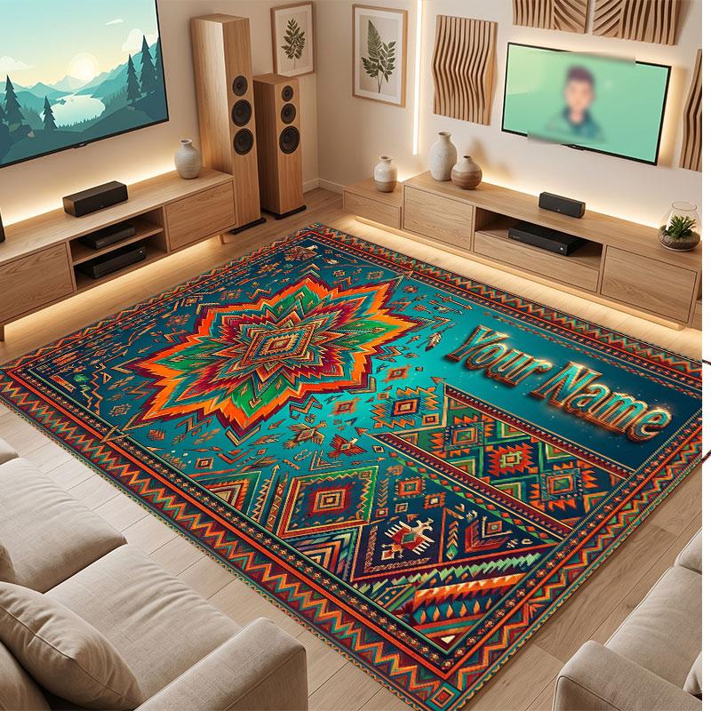 Neon Colorful Theme Crystal Velvet Floor Rug Personalized Custom Name Text Warm Carpet Home Decoration