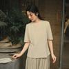 Women Chinese Style T-Shirts Solid Color V-Neck Seven Sleeve Summer Loose Casual T-Shirts