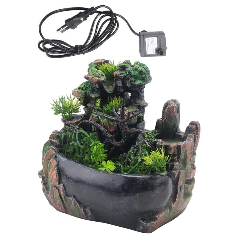 Easy Use EU Plug,Indoor Simulation Resin Rockery Waterscape Feng Shui Water Fountain Home Desktop Decoration Crafts