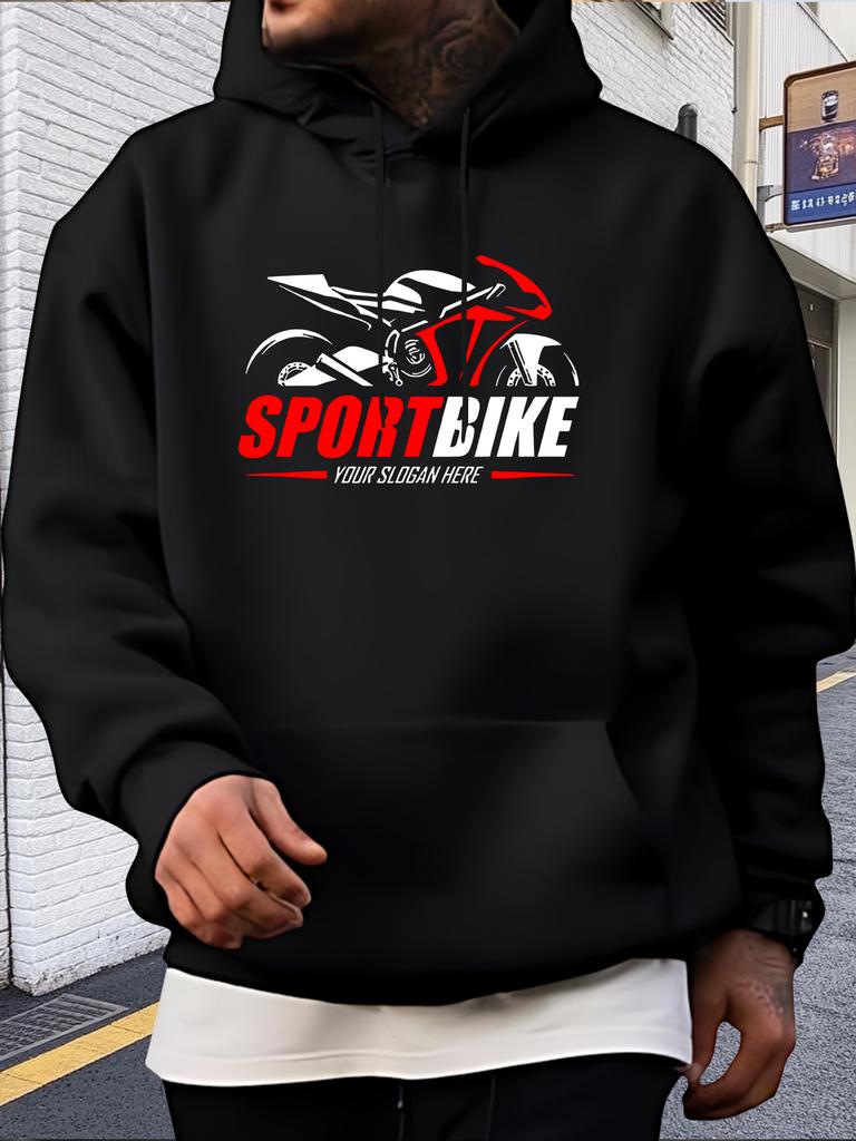 Casual Sport Bike Graphic Hoodie - Red Knit Pullover with "SPORT BIKE" Print