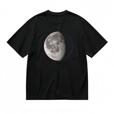 Herren Trend Klassisches T-Shirt Mondlandschaft Schwarz und Grau Design Bedrucktes T-Shirt