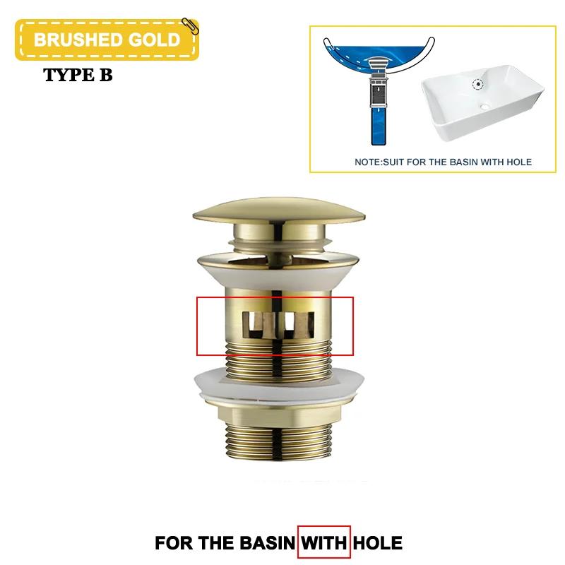 Wash Basin Pop-Up Drain Button Sink Stopper Drainer Siphon Waste Stopper Waste Pipe Drain Brushed Gold Bathroom Accessories