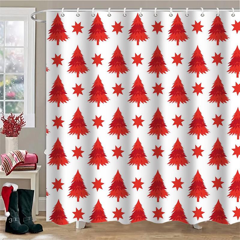 Christmas Tree Festival Decorations Pattern Bathroom Shower Curtain With 12 Hooks Bathroom Decor And Accessories