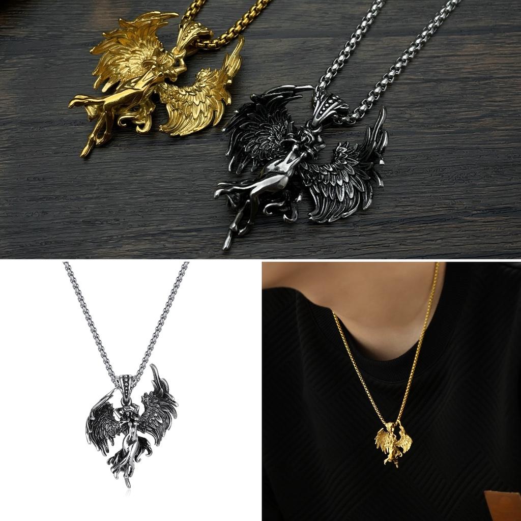 Trendy Retro Angel Pendant Necklace Fashionable Titanium Steel Jewelry Geometric Design