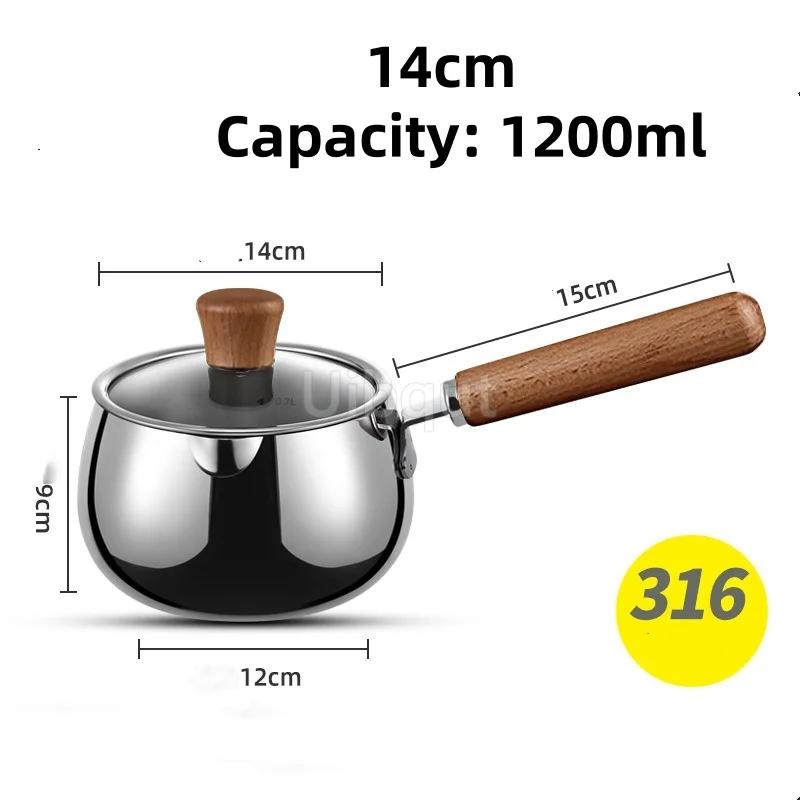 316 Stainless Steel Milk Saucepan with Lid Round Pasta Pot Cookware Stockpot Stovepot for Hotel Camping Restaurant 12 14cm