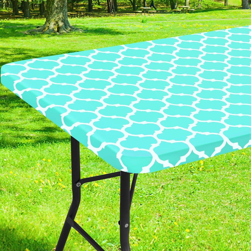 Olanly Rectangle and Round Table Cloth Waterproof Elastic Fitted Table Covers Wipeable Tablecloth Camping for Indoor Outdoor