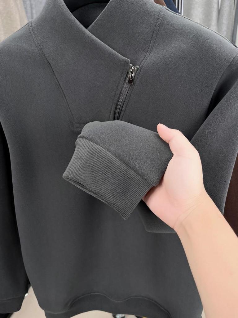 Men's Double-Sided Sherpa Fleece Hoodie, Half-Zip Stand Collar, Thickened and Warm Pullover Base Layer