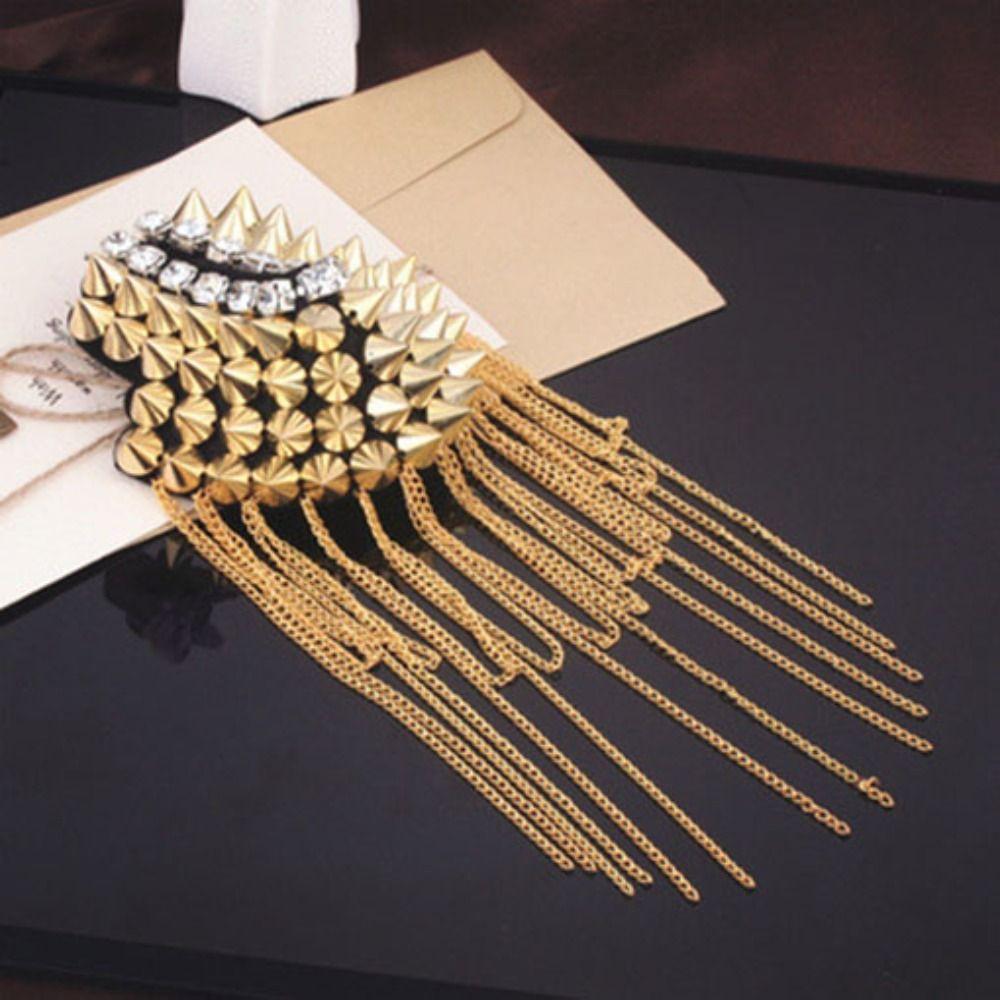 Cool Club Tassel Chain Epaulette Breastpin Jacket Vintage Brooch  Stage performance