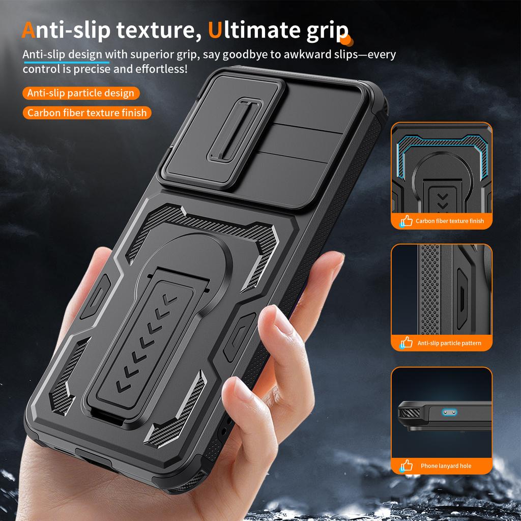 Sliding Camera Lens Cover Shockproof Kickstand Case For Samsung Galaxy A16 A26 A36 A56 A17 A37 A57 5G TPU Frame Plastic Fundas