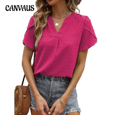 Blusa Jacquard de Manga Corta con Cuello en V para Mujer Primavera/Verano