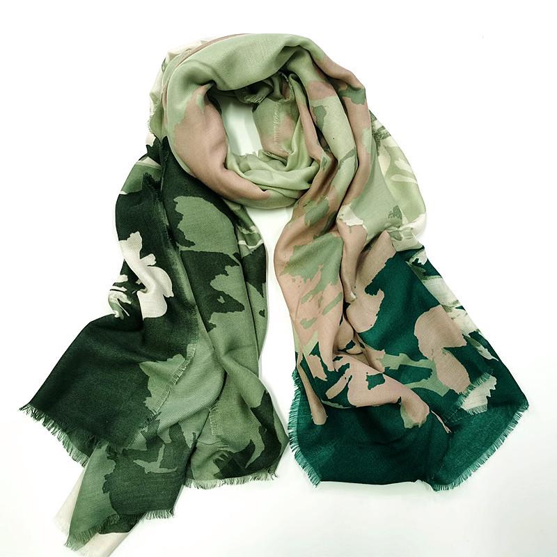New Floral Patchwork Scarf - Twill Polyester Yarn, Screen Printed with Tassels