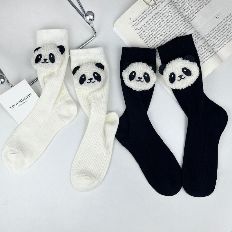 Cotton Booties Socks Cute 3D Panda Doll Crew Socks Cartoon Ankle Socks Casual Calf Socks Student Girls Middle Tube Socks