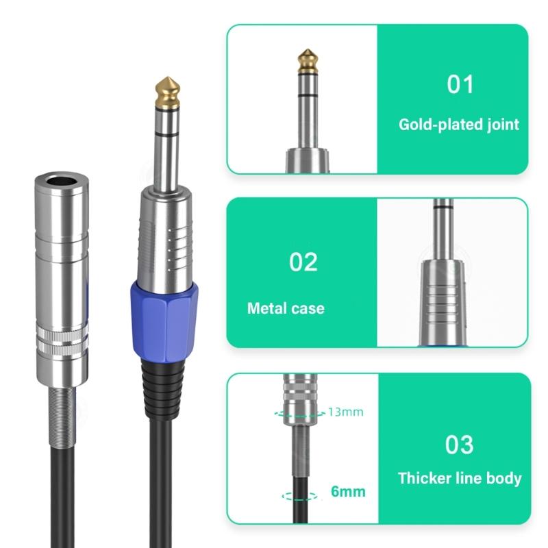 6.35mm Sound Extension Cable Male to Female 6.35 Auditory Extender Cord, Straight or Right Angle Connection