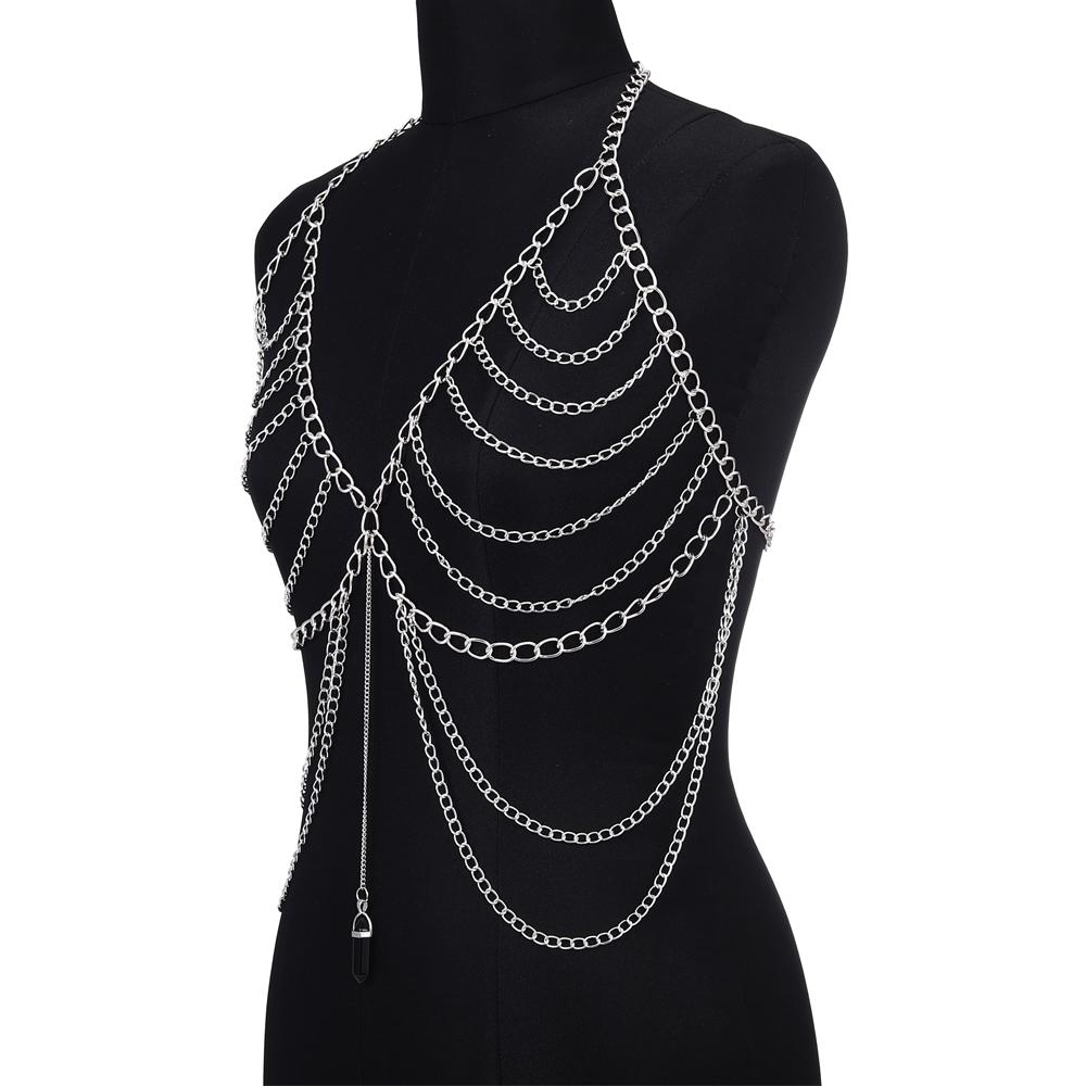 Body Chain For Women Quartz Crystal Stone Chain Bra Metal Body Harness Top Sexy Accessories Jewelry