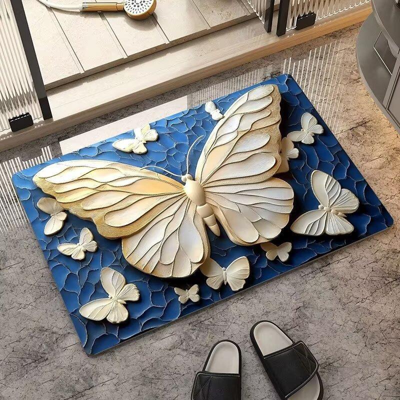 VIKAMA Minimalist Butterfly Quick Drying Anti-Slip Floor Mat for Bathroom Entrance - Non-Slip Carpet Mat