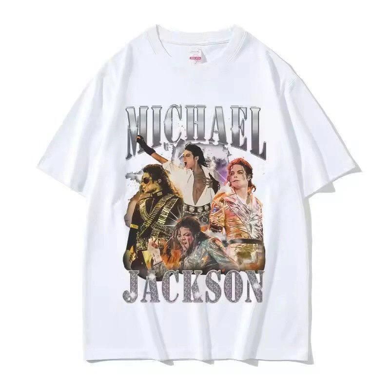 Michael Jackson Short Sleeve T-shirt Men Print Retro High Street American Loose Half Sleeve Pure Polyester Men and Women Kids