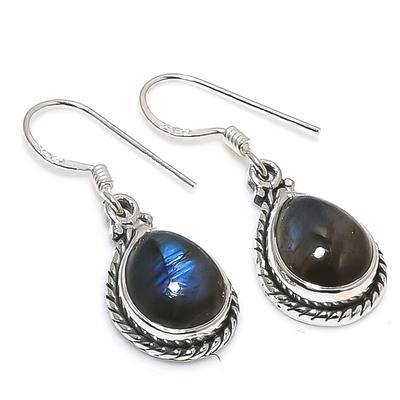 Natural Labradorite Gemstone 925 Solid Sterling Silver Gift Earring 1.25" W5P96