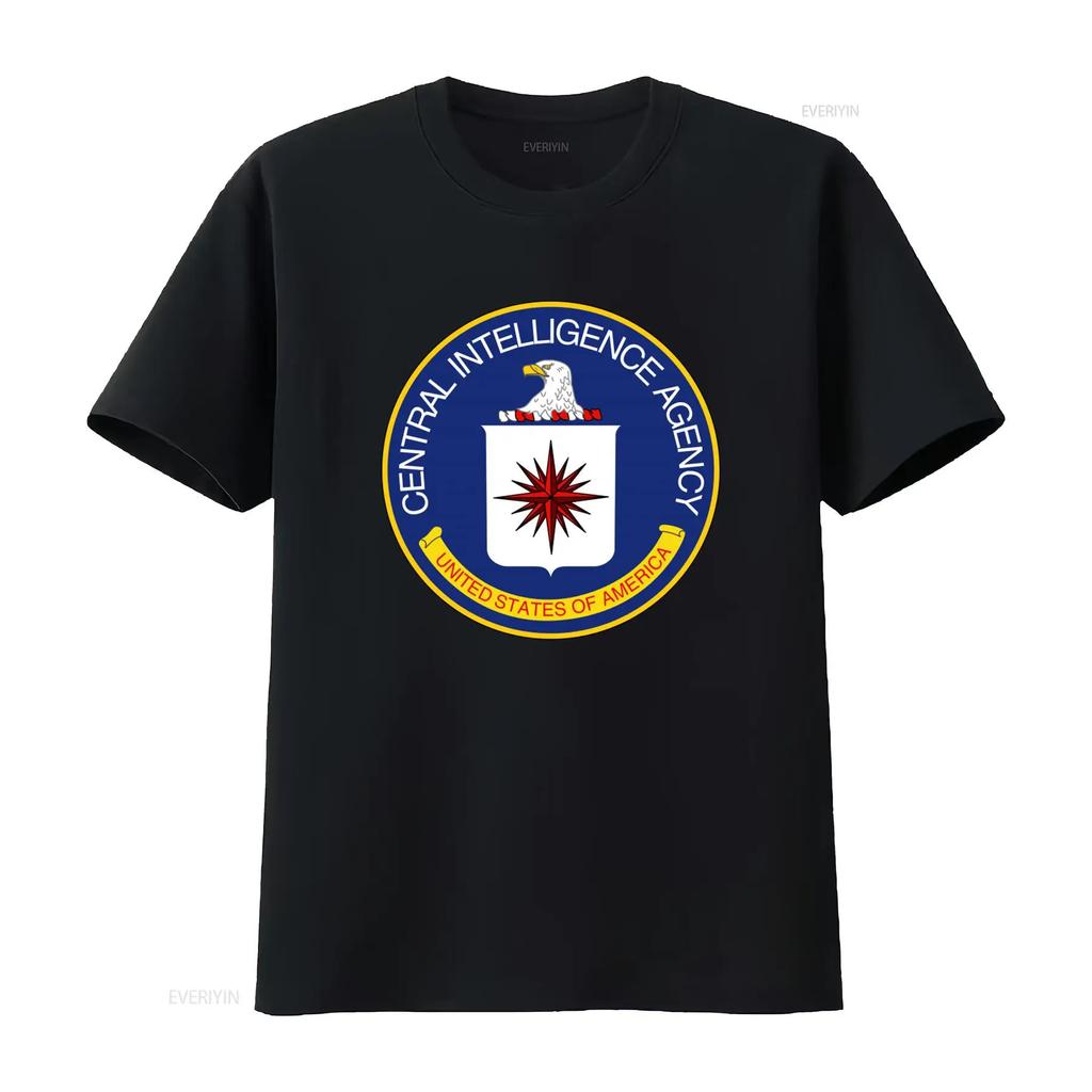Maglietta in Cotone con Sigillo Ufficiale della Cia Central Intelligence Agency Per vintage Lavata Casual grafica Alla moda homme Morbida Traspirante
