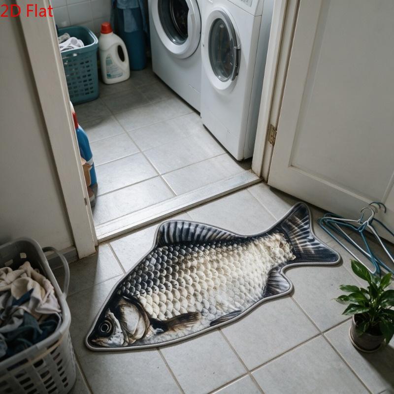 Funny Crucian Carp Fish Shape Rug Non Slip Floor Mat for Living Room Bedroom Bathroom Kitchen Home Decor Washable Carpet