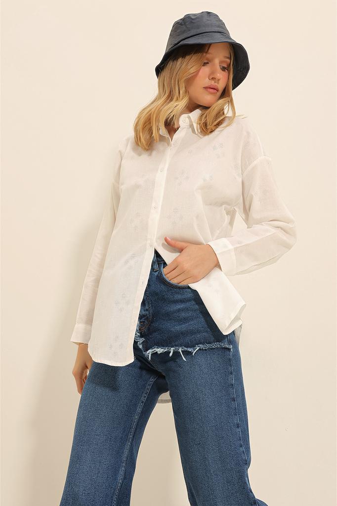 Damen Hemd Neue Saison Mode Fuchsia Motiv Oversize Leinen Hemd