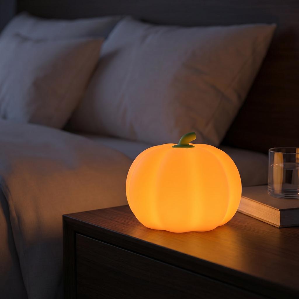 USB Powered Pumpkin Night Light Cute Portable Small Table Lamp for Home Bedroom Decoration Halloween Festival Lighting