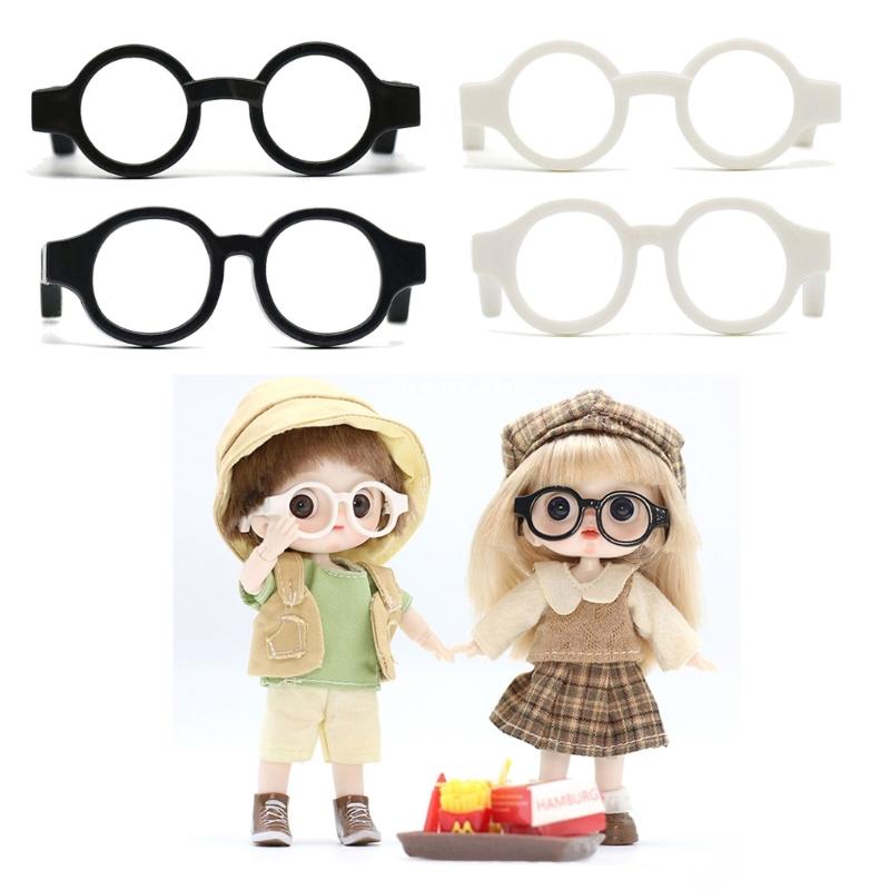 5Pieces Black Frame Glasses Mini Doll Accessory Doll Photo Props Round Square Frame Glasses Miniatures Doll House Props