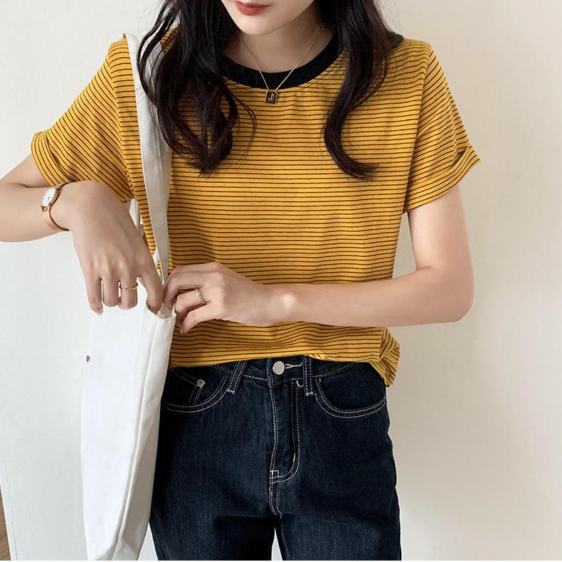 

Свободные повседневные футболки с графическим рисунком в стиле Харадзюку, модные винтажные летние футболки 2024 года с контрастной полосой и короткими рукавами, женские универсальные желтые топы y2k, уличная одежда one size чёрный