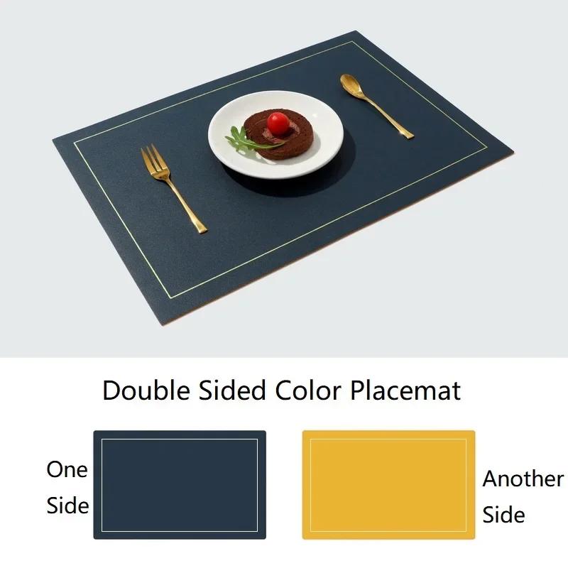 Northern INS PVC Leather Placemat Solid Color Square Heat-Resistant Waterproof Double-Layer Table Mats