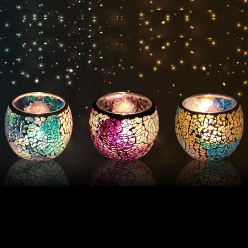 Farget glassmosaikk lysestake i europeisk stil – Bryllups- og bardekorasjonsrekvisitt