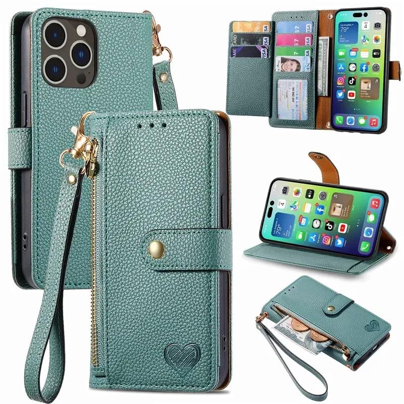 Crossbody Zipper Wallet Card Phone Case for iPhone 17 Air 16E 16 Pro Max 15 14 Plus 13 12 11 XS XR X Lanyard Leather Flip Cover