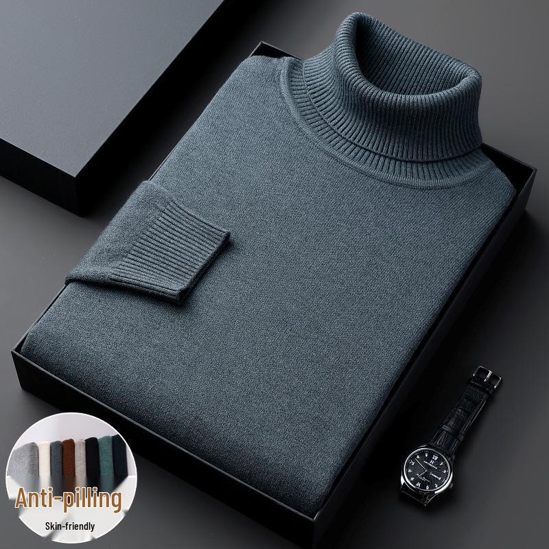 Men's Winter High Neck Thick Loose Knit Sweater - Solid Color Casual Versatile Top
