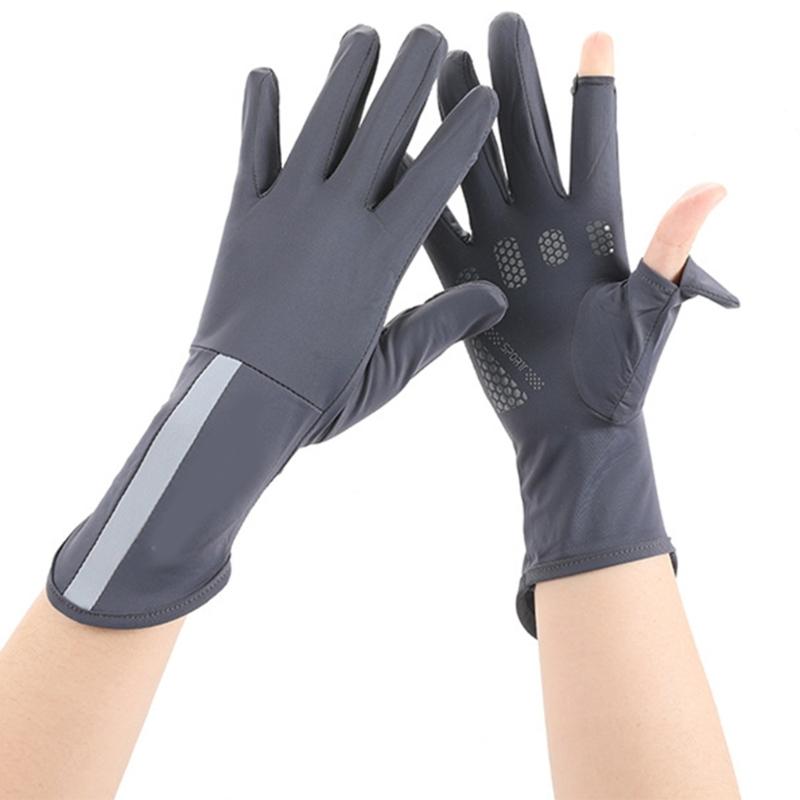 Women Two Finger Exposed Gloves Lengthen Cuffs Gloves Breathable Cooling Gloves