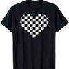 Checkered Love Heart Black and White Plaid Distressed Tshirt T-Shirt