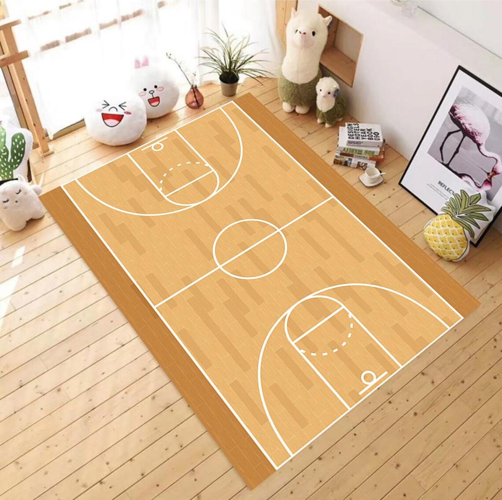 Basketball Print Area Rug – 3D Basketball Themed Carpet – Non-Slip Soft Floor Mat for Kids Bedroom Playroom & Sports Fan Decor