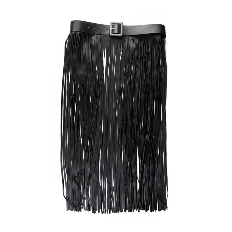 Yuppie Fringe Waistband for Women Elegant Hip Scarf Belt Black Long Fringe Girdle Belt Stylish Accessory 1