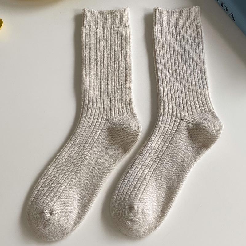 Damen Baumwolle Lockere Socken Herbst Winter Stricken Einfarbige Lange Schwarz Rosa Koreanische Japanische Schülerinnen Winterstrümpfe Retro