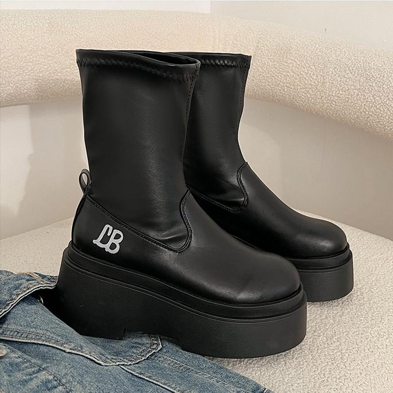 

Fashion 2025 Autumn Winter Punk Style Women Ankle Boots Platform Thick Bottom Shoes Female Slip On Short Booties Zapatos De Mujer 39 чёрный