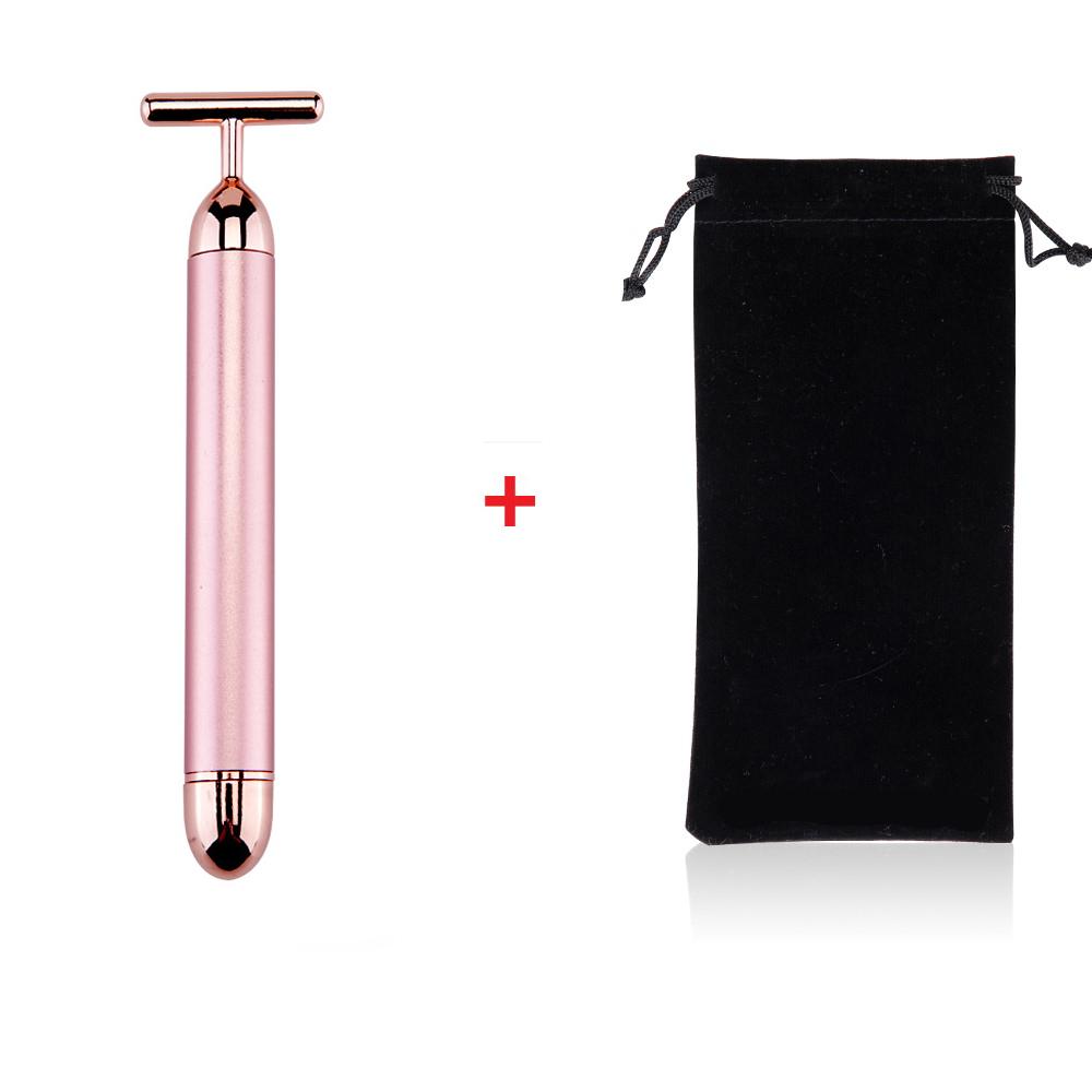 24k Gold Face Lift Bar Roller Vibration Schlankheitsmassagegerät Gesichtsstab Gesichtsschönheit Hautpflege T-förmiges Vibrationswerkzeug mit Beutel