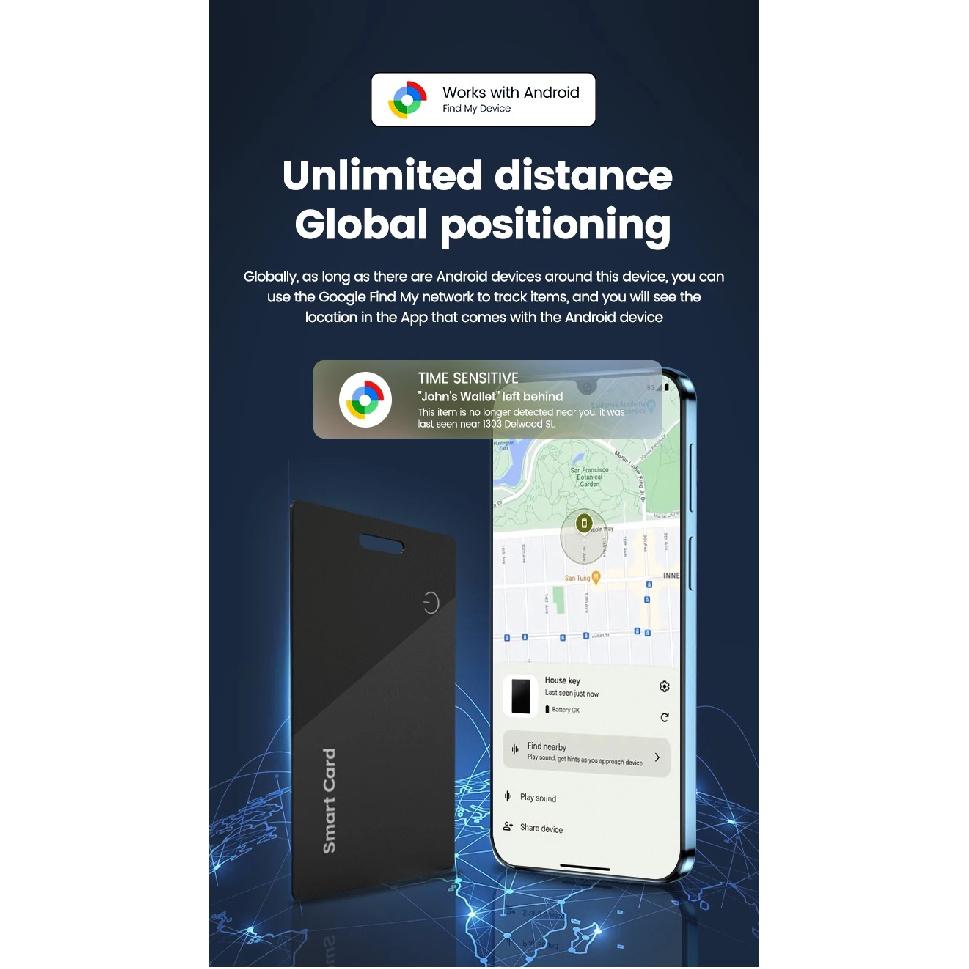Ultra thin Global GPS Android Tracker Card wireless charging Waterproof Smart Wallet Tracker Card with Google Find My Device App