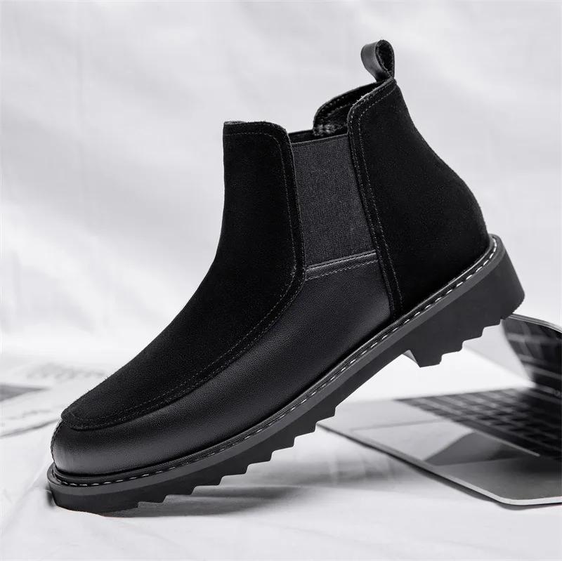 Genuine Leather Men's Boots Winter British Style Mens Chelsea Boots Comfortable Wear-resistant Warm Male Boots Botas Para Hombre