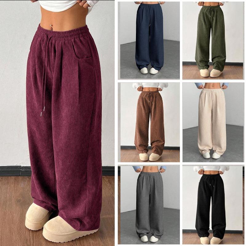 Popular European and American autumn new corduroy wide-leg pants women's loose and thin drape casual pants