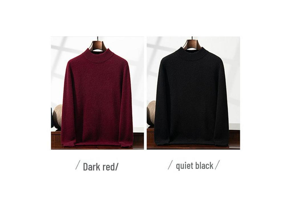 Men's Winter Business Casual Wool Sweater - Thick, Half High Neck, Loose Knit Pullover