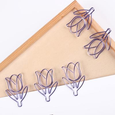 12pcs/box Purple Paper Clip Tulip Shaped Bookmark Stationery for DIY Diary Album Office Student Mar