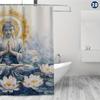 1pc Buddha Sitting Cross-Legged Meditation Shower Curtain, Lotus & Watercolor Design for Spiritual Bathroom Decor