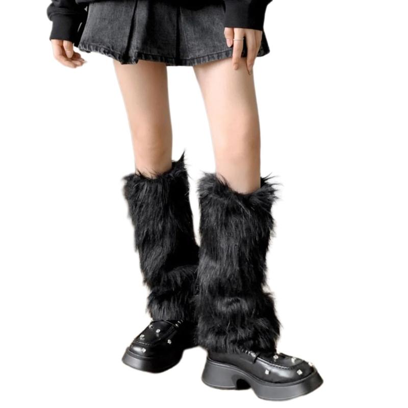 Women Cozy Winter Leg Warmers with Soft Furry Harajuku Fuzzy Plush Boot Cuffs Leg Covers for Indoor and Outdoor Use