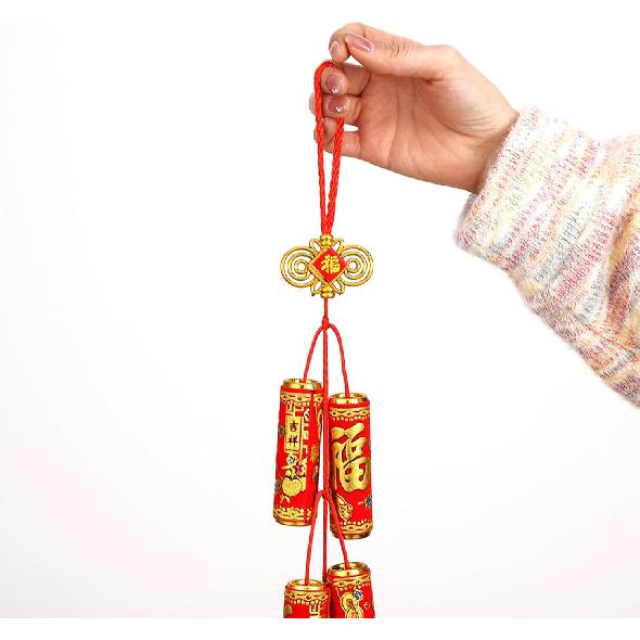 Chinese New Year Hanging Decorations 2 Pack Large Firecrackers Decor Traditional Red Lucky Oriental Pendant Ornaments for Lunar New Year Decorations