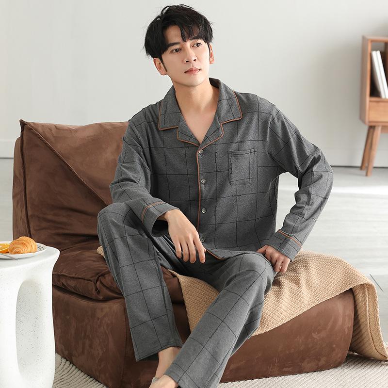 Pure Cotton Pajamas Men'S Spring And Autumn Long-Sleeved Loungewear Autumn And Winter Thin Large-Size Suit