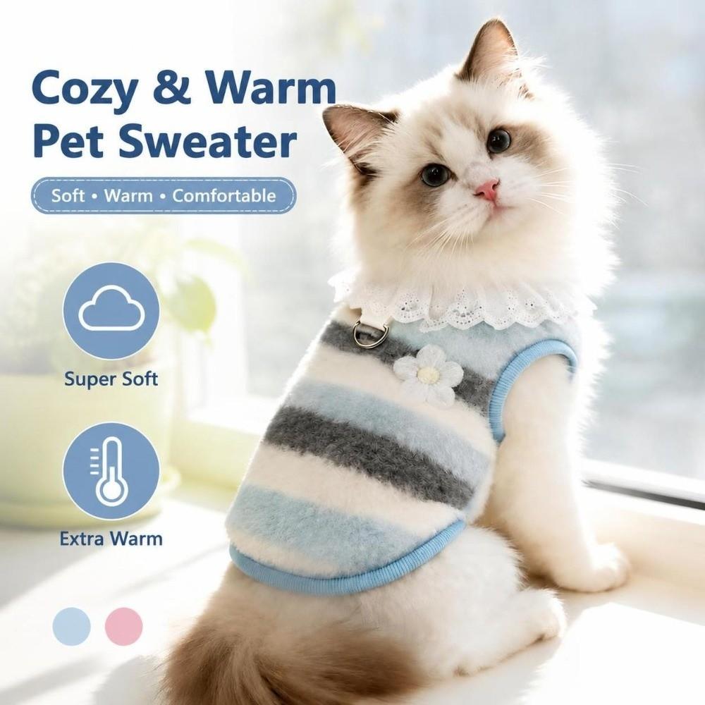 Soft Plush Puppy Winter Vest Stripe Pet Clothes New Cat Hoodies Outdoor
